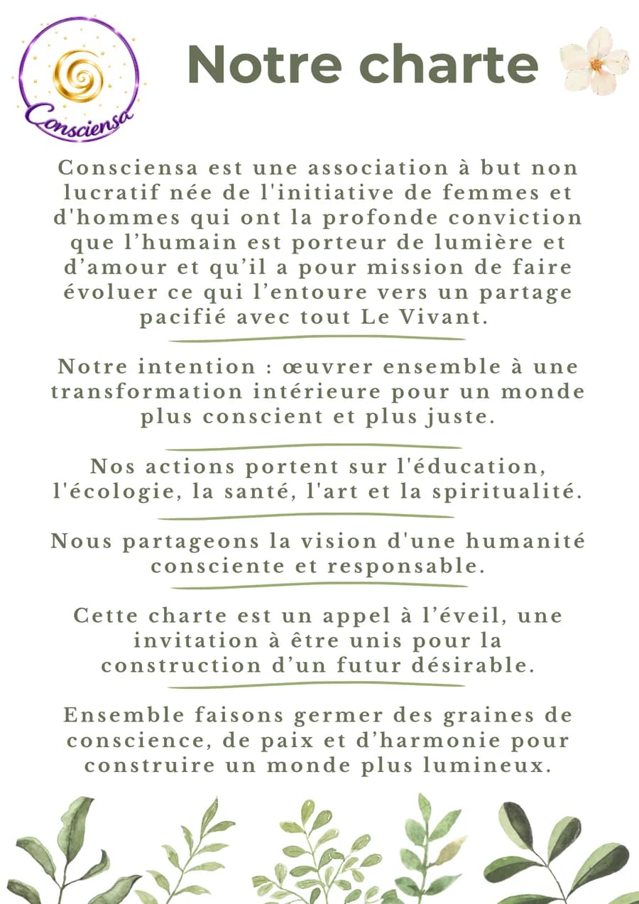 Première page de la charte de Consciensa